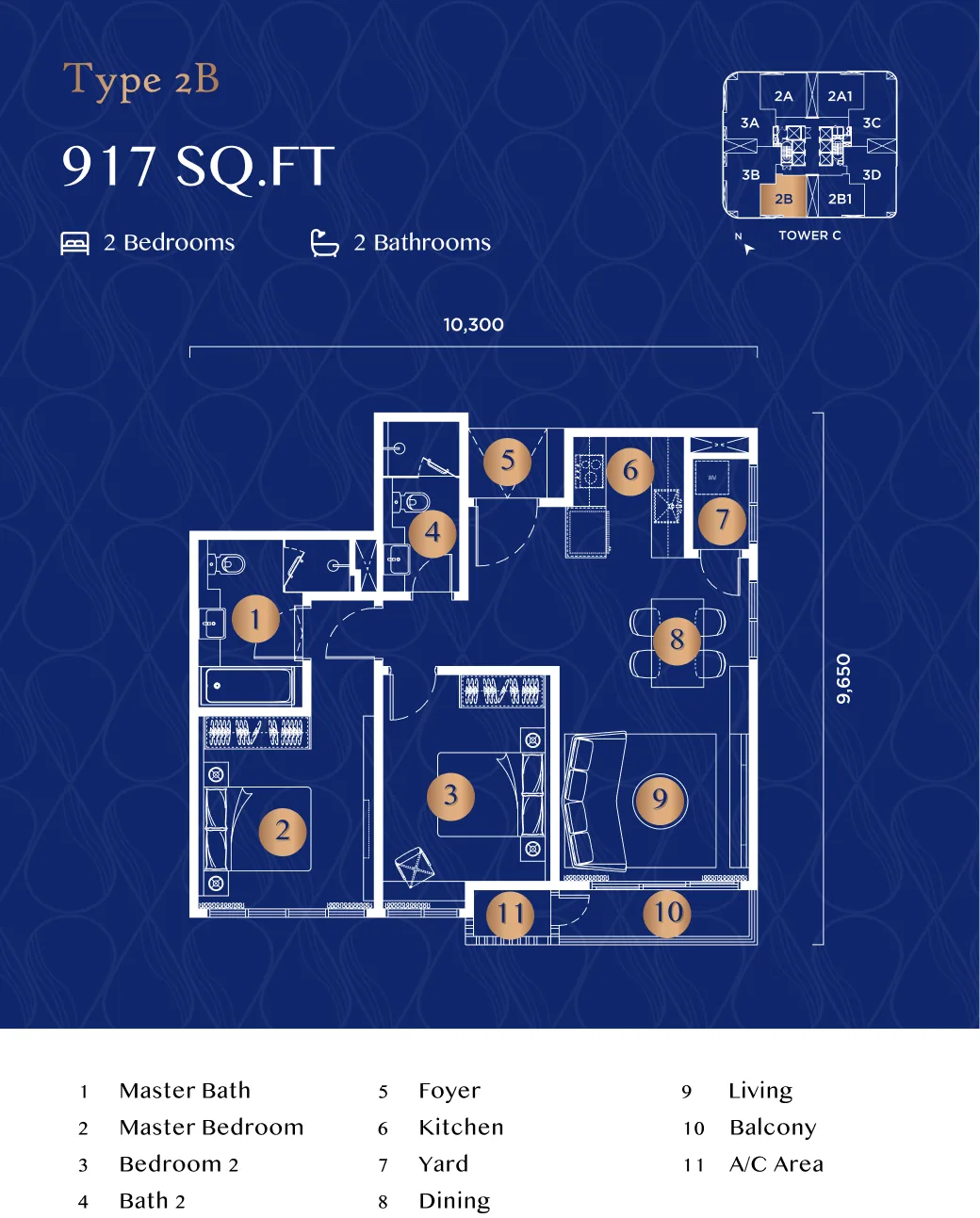 Talisa Type 2B two-bedroom floor plan