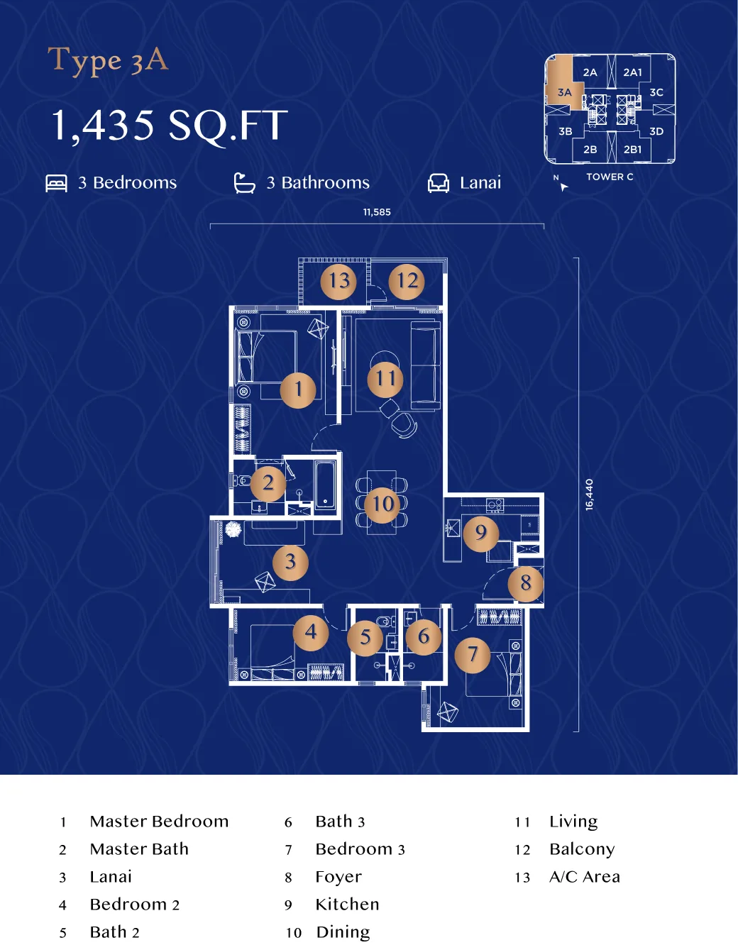 Talisa Type 3A three-bedroom floor plan